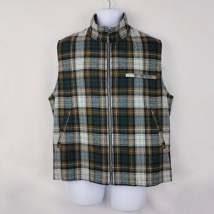 Pendleton Green & Brown Plaid Wool Vest Zip Up Thinsulate Lined Mens Medium